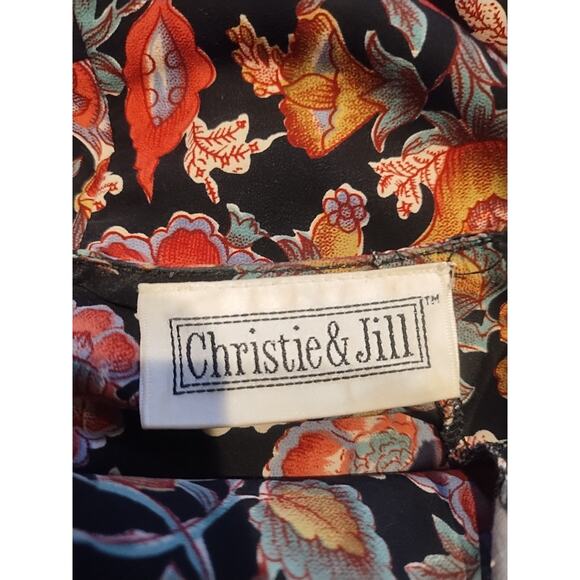 Dark Floral Womens Small Short Sleeve Blouse Top Lightweight Vtg Christie Jill - Picture 5 of 6